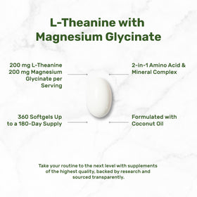Détails des gélules de L-Théanine et Glycinate de Magnésium avec étiquette visible