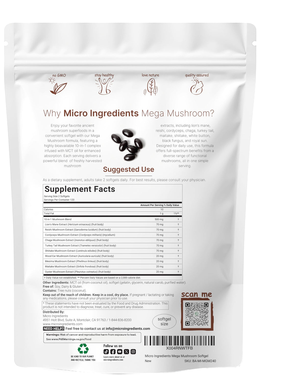 Détails des gélules de Micro Ingredients Complex de Champignons