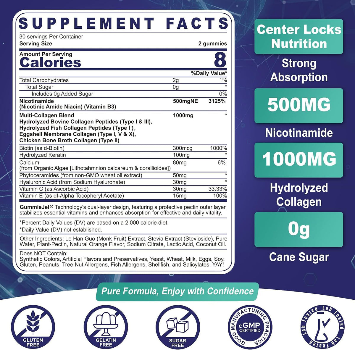 Détails des gélules de Nicotinamide NEVISS sur une table