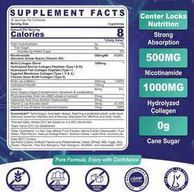 Détails des gélules de Nicotinamide NEVISS sur une table