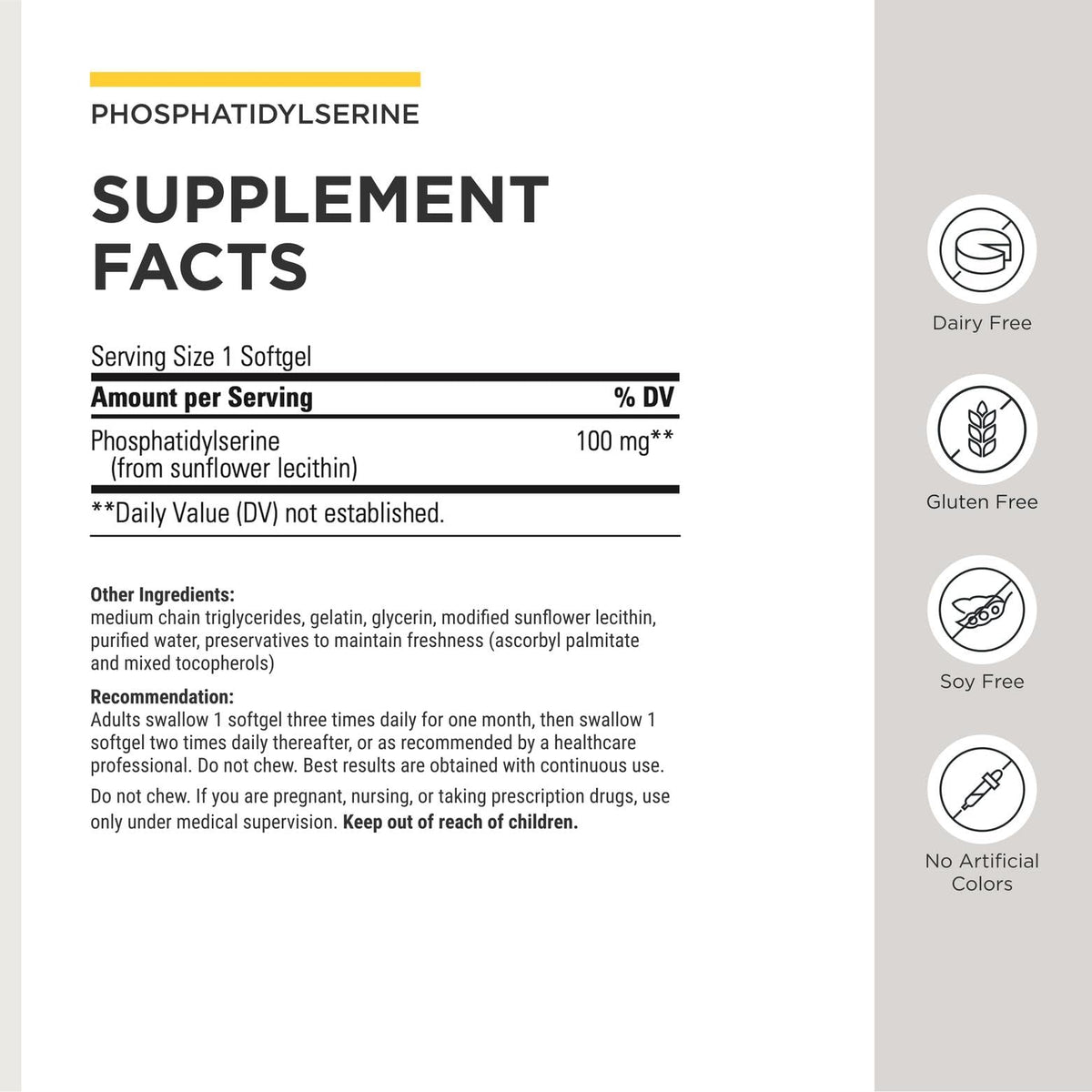 Détails des gélules de Phosphatidylsérine sur une table