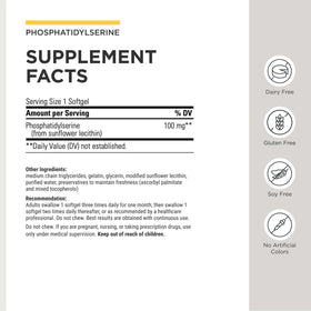 Détails des gélules de Phosphatidylsérine sur une table