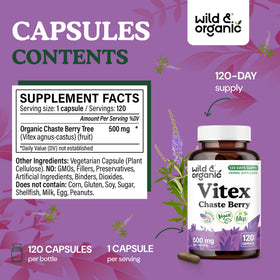 Détails des gélules de Vitex Chasteberry Wild & Organic, côté