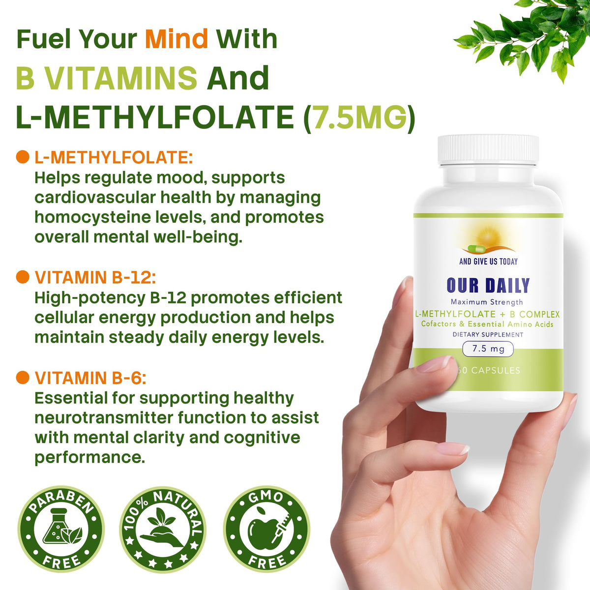 Détails des gélules L-Méthylfolate B Complex sur une table