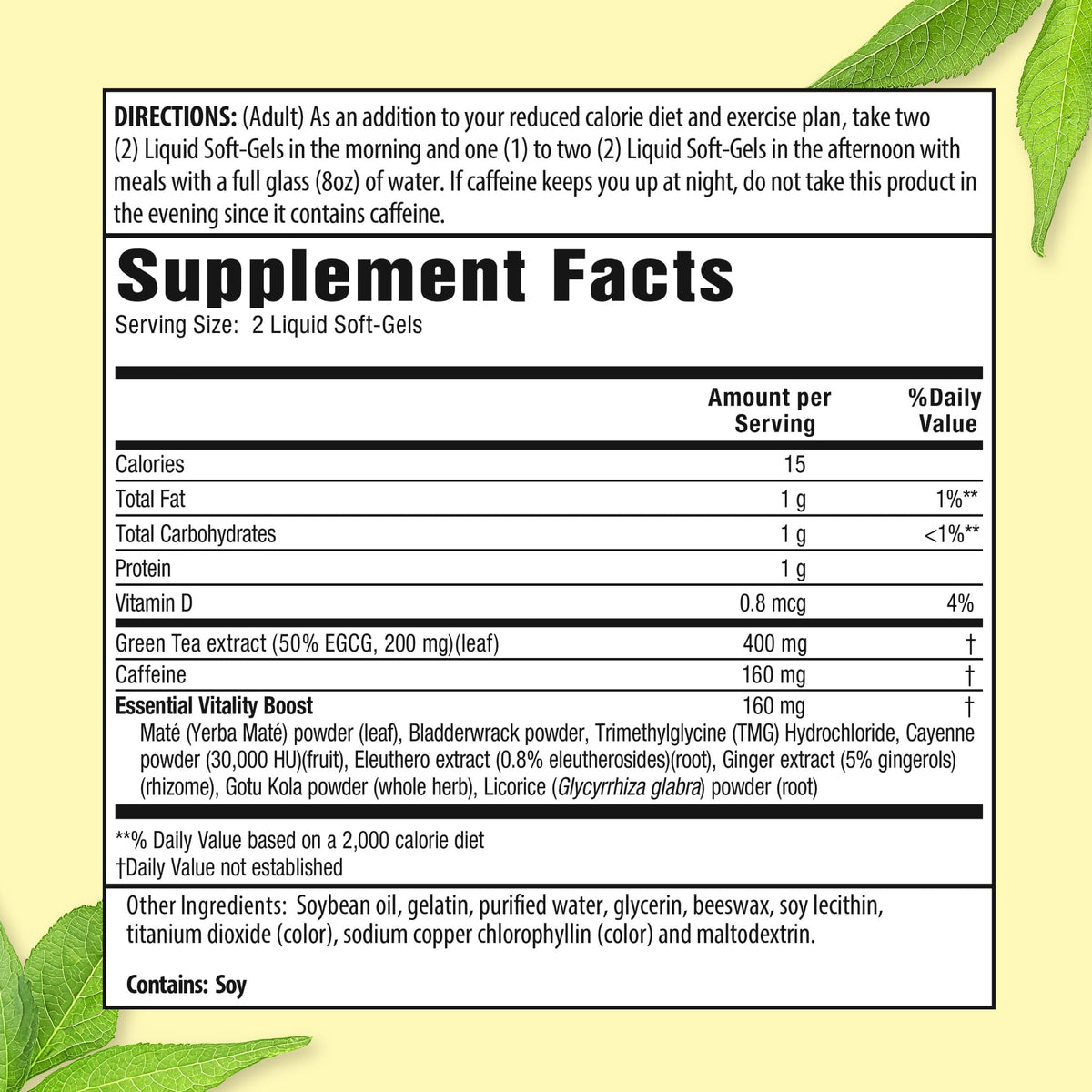 Détails des gélules liquides Applied Nutrition Green Tea Fat Burner