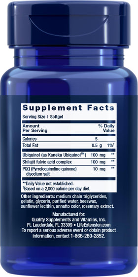 Détails des gélules molles Life Extension Super Ubiquinol CoQ10 avec PQQ