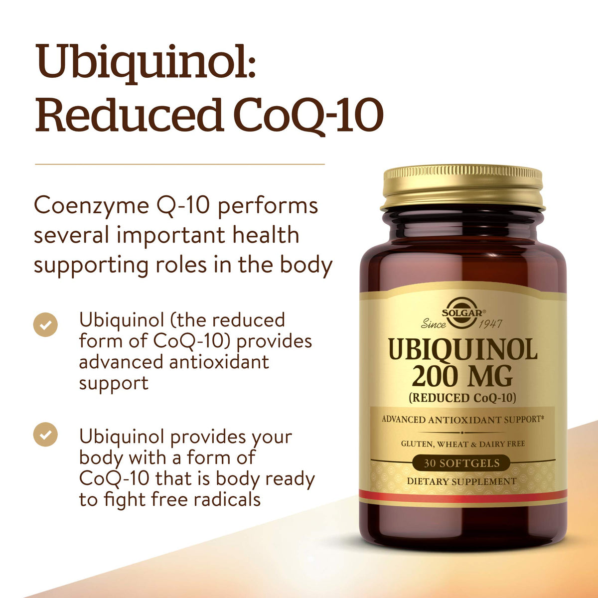 Détails des gélules molles Solgar Ubiquinol 200 mg