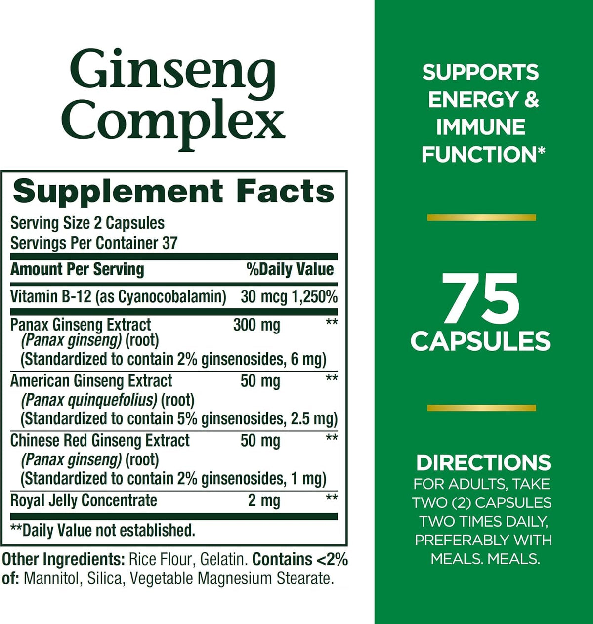 Détails des gélules Nature's Bounty Ginseng Complex