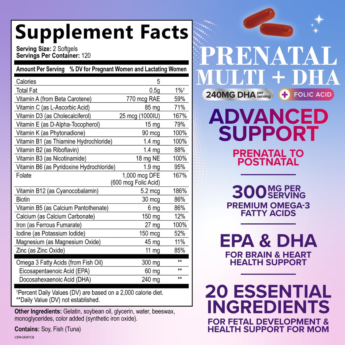 Détails des gélules prénatales Nature's Nutrition avec acide folique et DHA