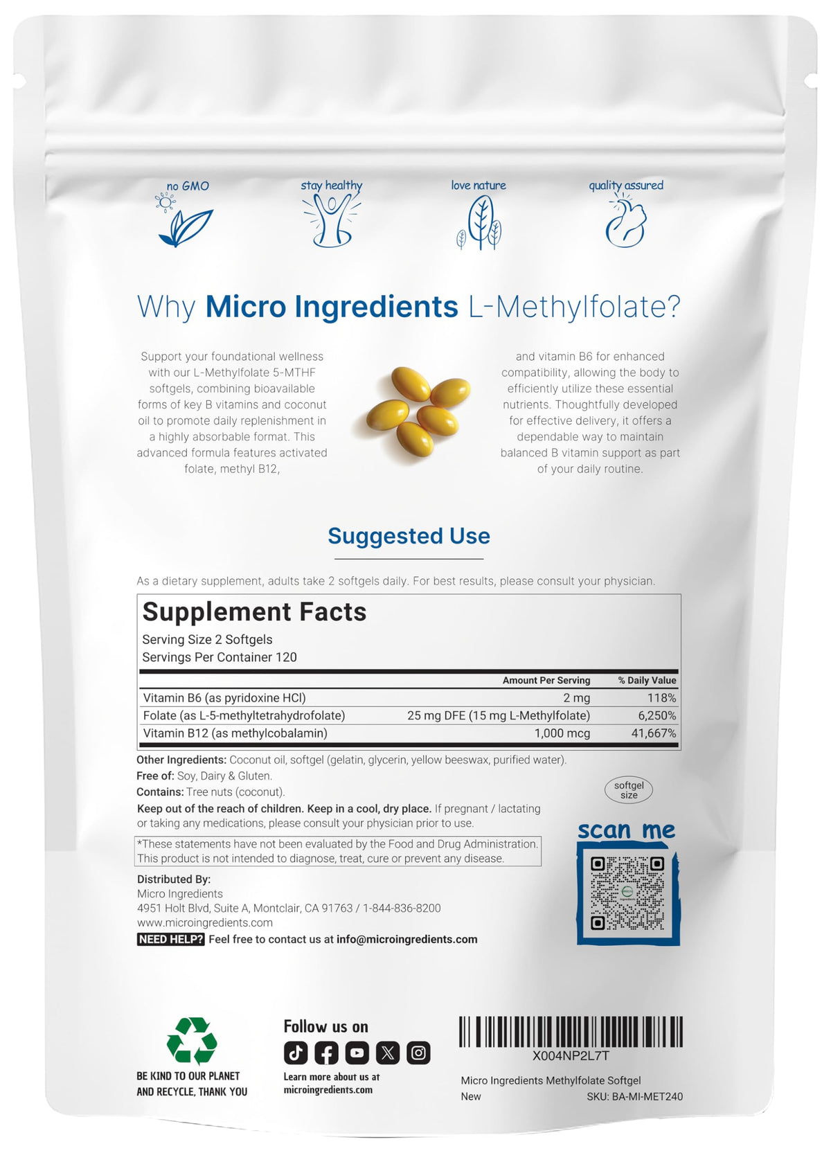 Détails des gélules softgel L-Méthylfolate avec huile de noix de coco