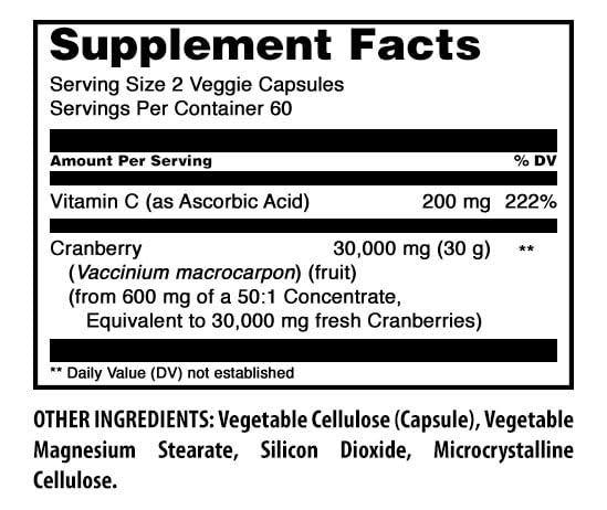 Détails des gélules végétales Cranberry 600 mg, avant