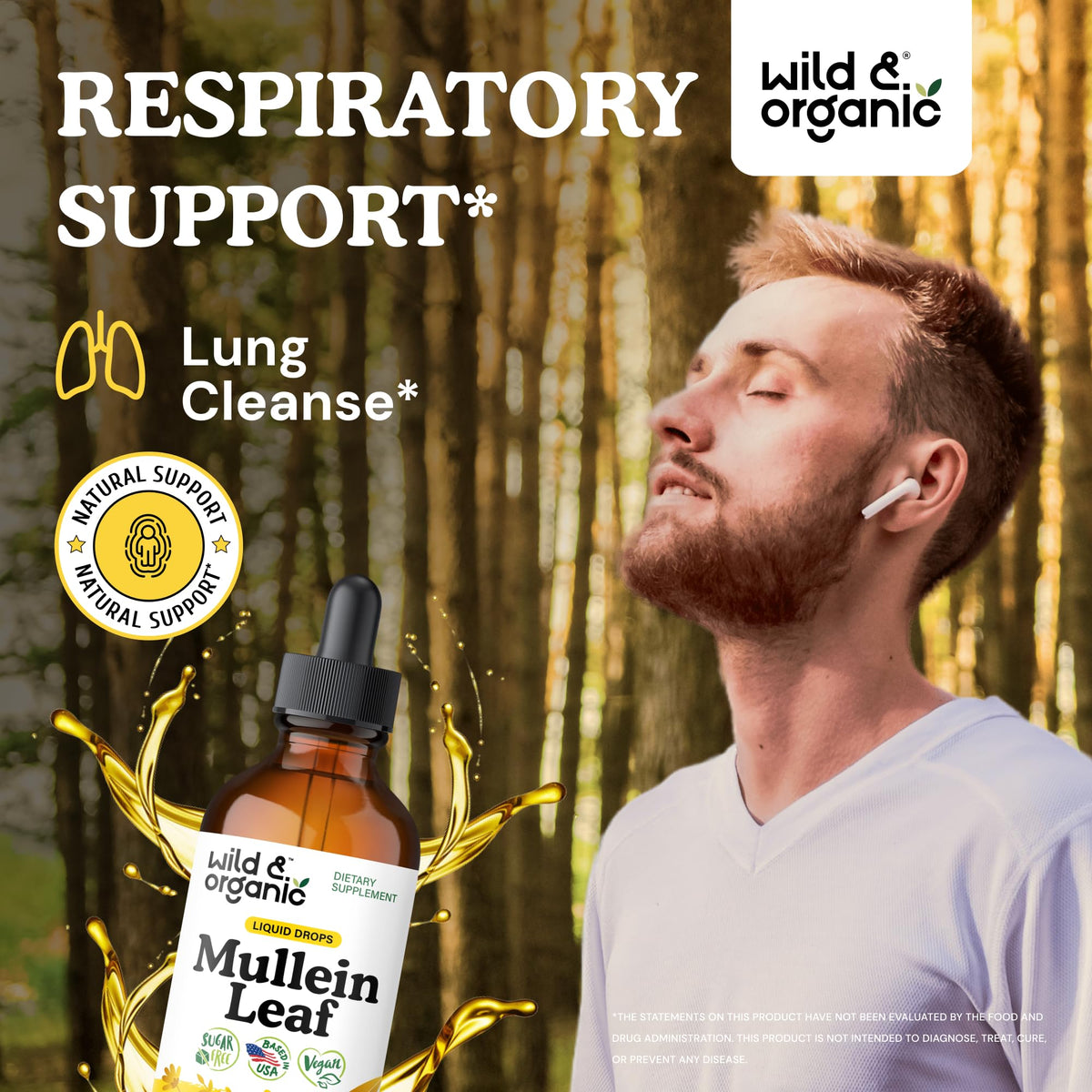 Détails des gouttes de mullein Wild & Organic avec étiquette