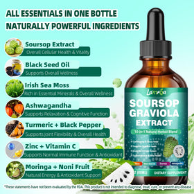 Détails des gouttes liquides Soursop Bitters avec ingrédients