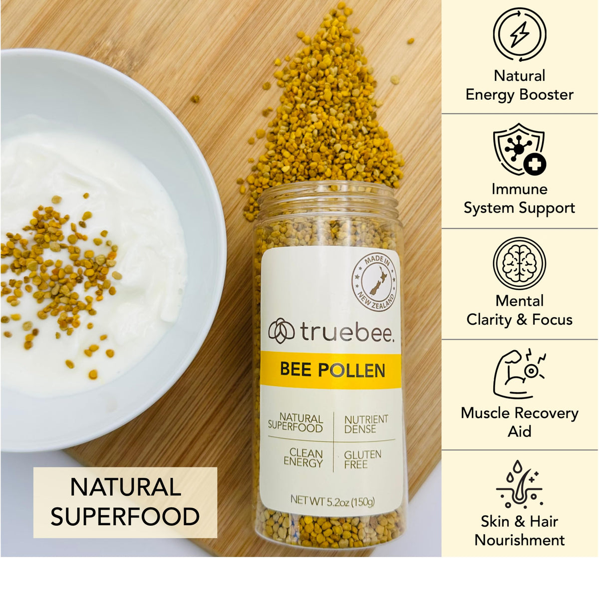 Détails des granules de pollen d'abeille truebee