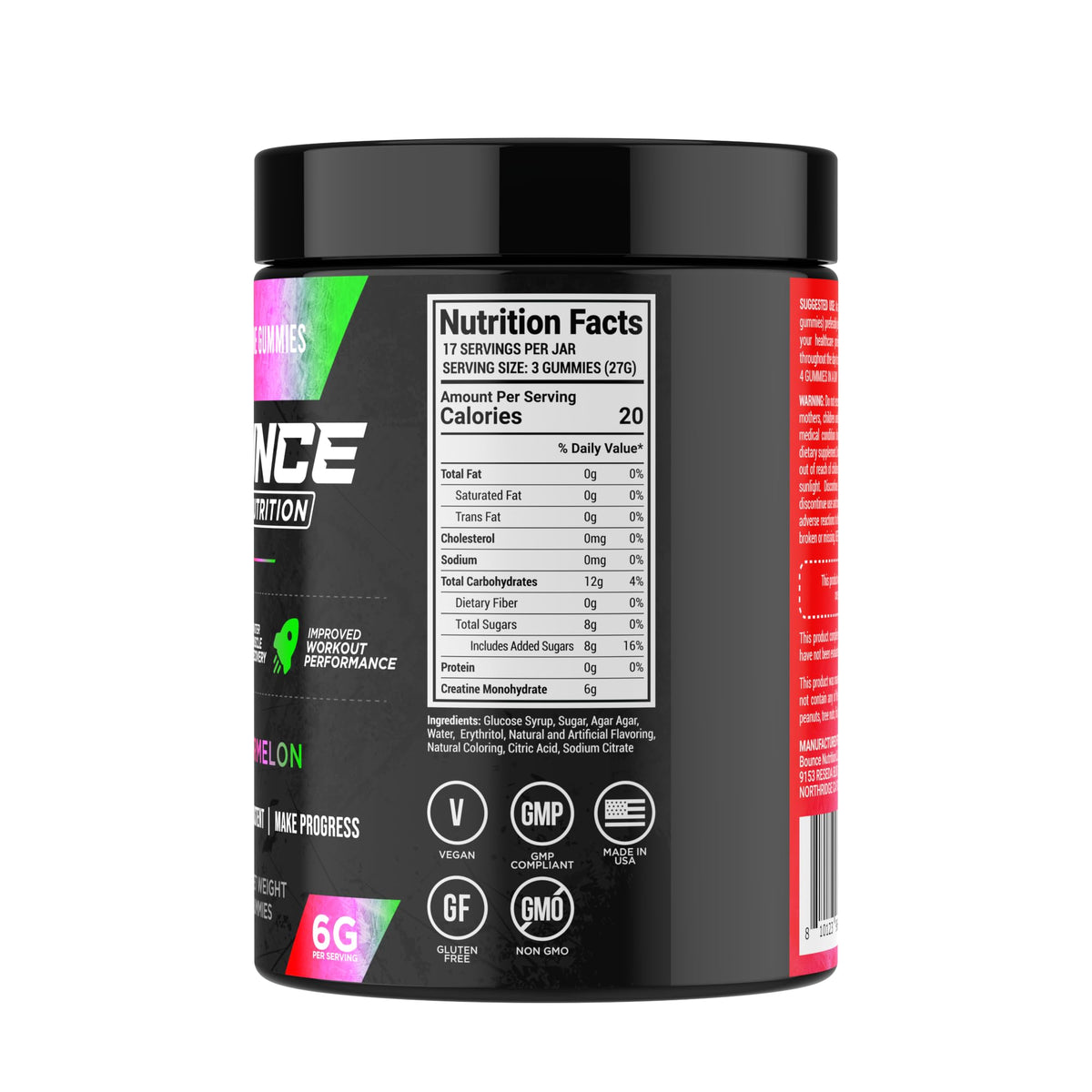 Détails des gummies de créatine Bounce Pro montrant la texture