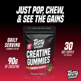 Détails des Gummies de Créatine TASTY GAINS avec emballage