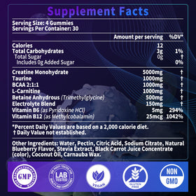 Détails des gummies de créatine XIHOLIY sur une table