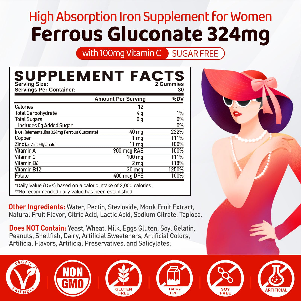 Détails des gummies de fer duwhot avec étiquettes