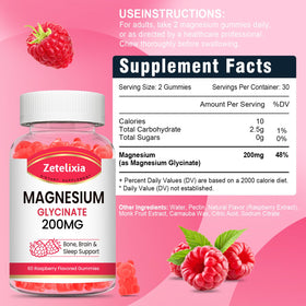 Détails des gummies de magnésium glycérylé Zetelixia, ingrédients et composition