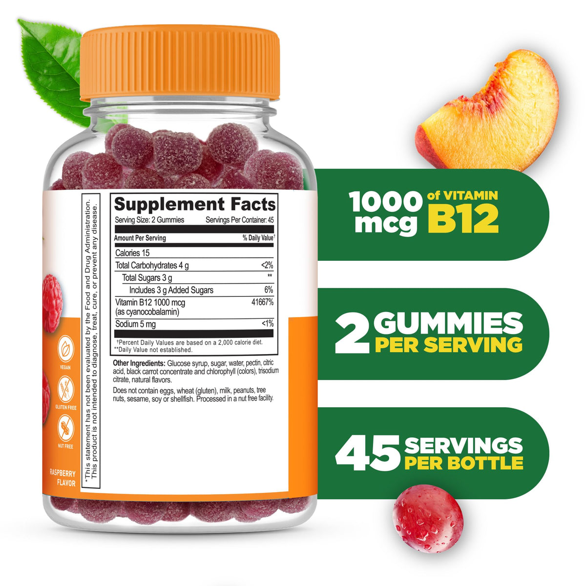 Détails des gummies de vitamine B12 Lifeable avec saveur framboise