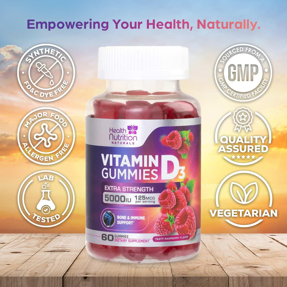 Détails des gummies de vitamine D3 avec étiquette
