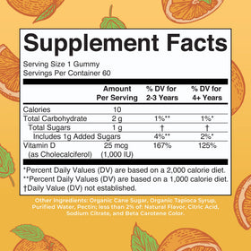 Détails des gummies de vitamine D3 MARYRUTH'S avec saveur d'orange