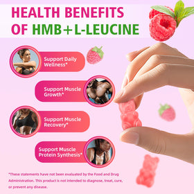 Détails des gummies HMB et L-Leucine, couleur framboise