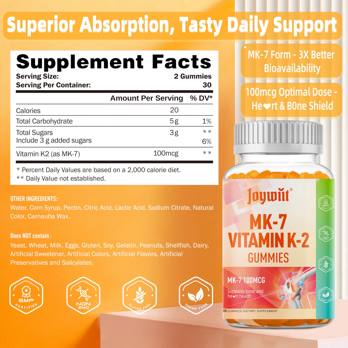 Détails des gummies K2 MK-7 Joywiit avec emballage