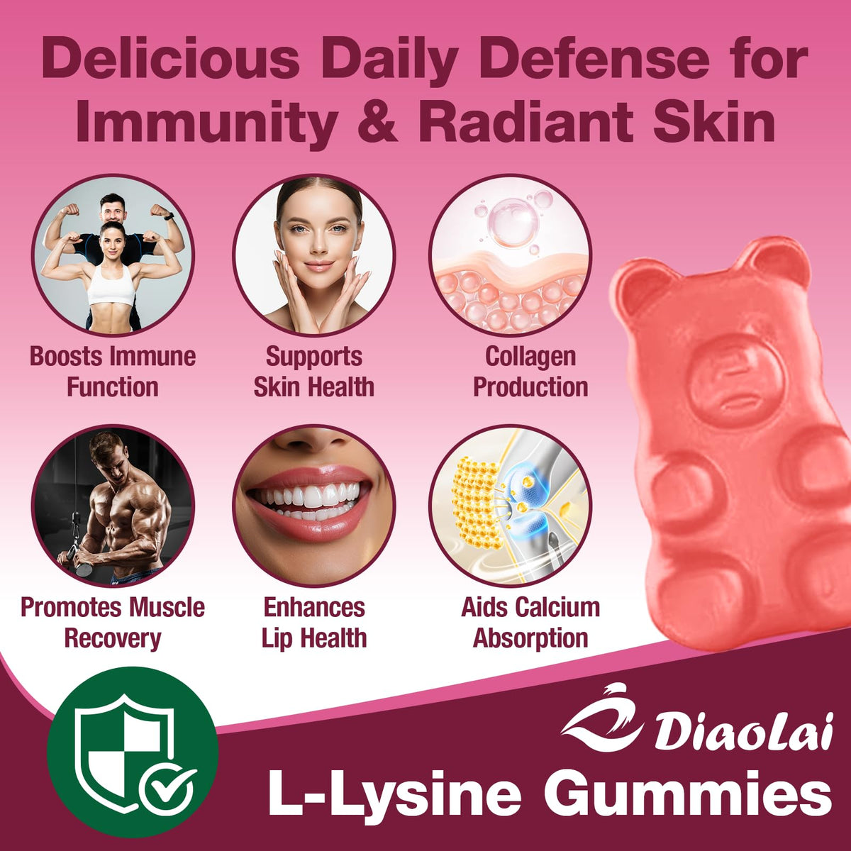 Détails des gummies L-Lysine DIAOLAI 1200mg
