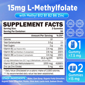 Détails des gummies L-Méthylfolate avec couleur naturelle de myrtille