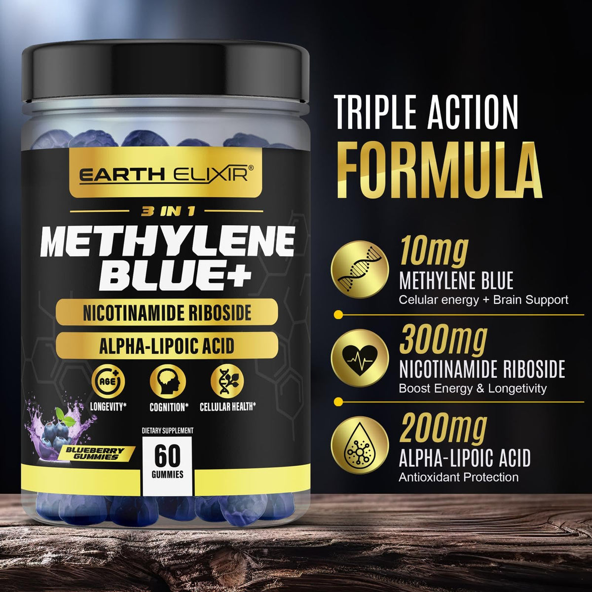 Détails des gummies Methylene Blue avec ALA et NAD