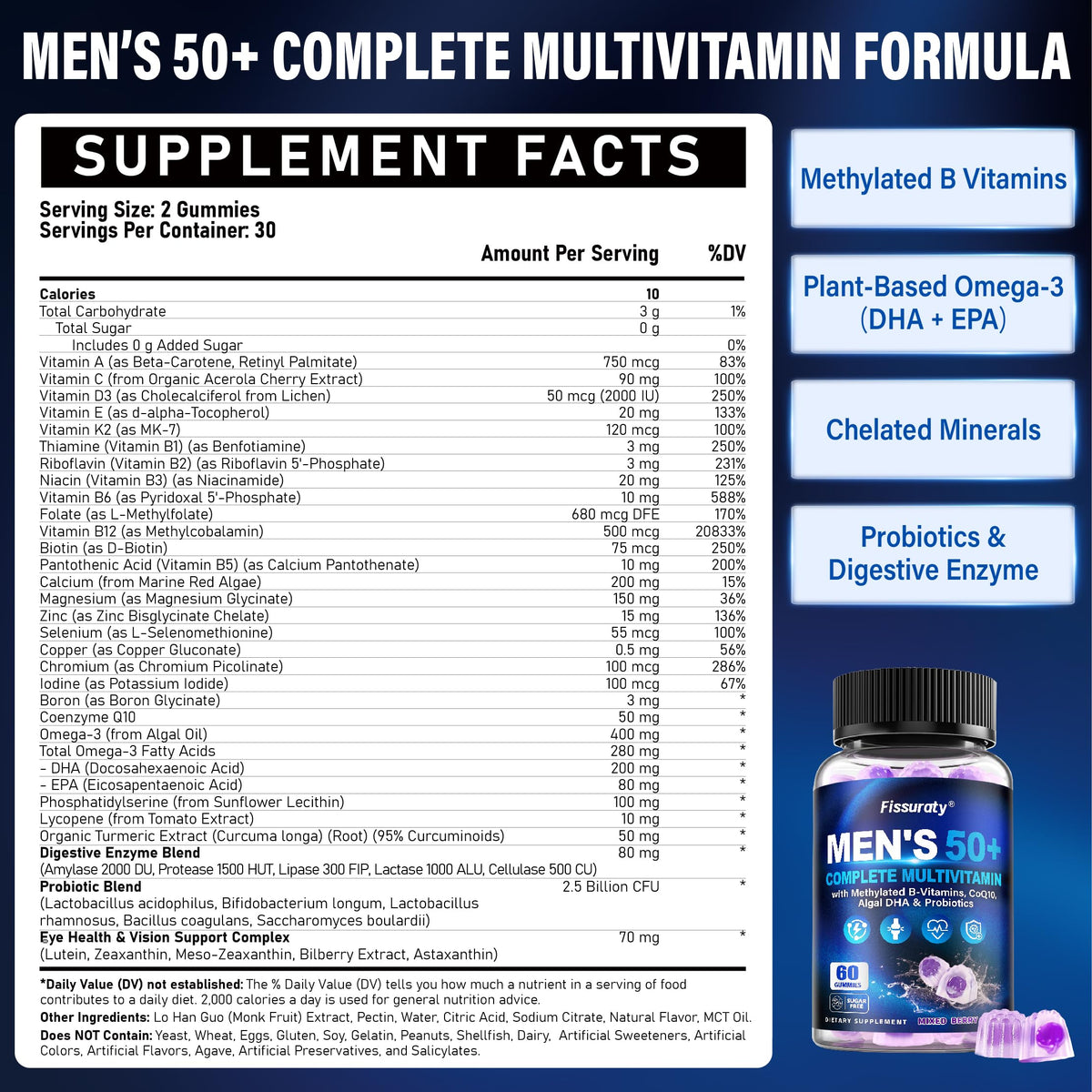 Détails des gummies multivitamines Fissuraty avec ingrédients visibles