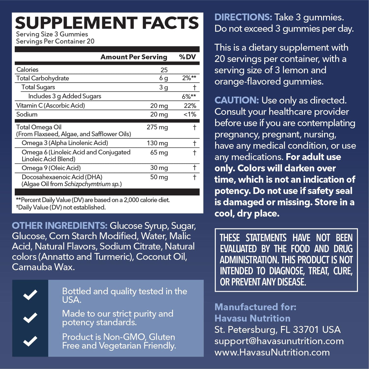 Détails des gummies Omega 3 6 9 HAVASU NUTRITION