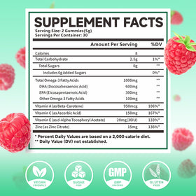 Détails des gummies Omega-3 MEENCCD avec vitamines A, C, E et zinc