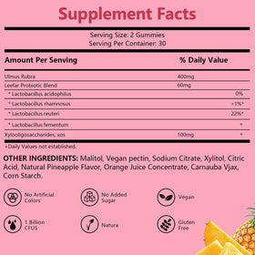 Détails des gummies probiotiques Josmon avec ingrédients naturels