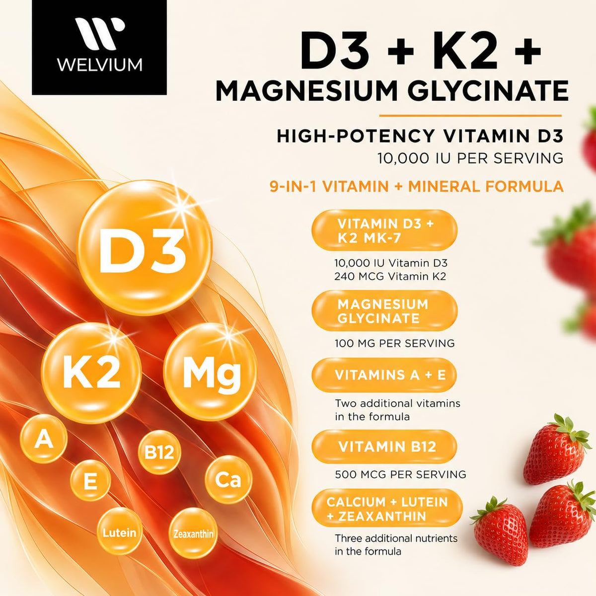 Détails des gummies WELVIUM ADK 10, montrant leur couleur rose