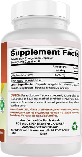 Détails des ingrédients de Best Naturals L-Proline 500 mg
