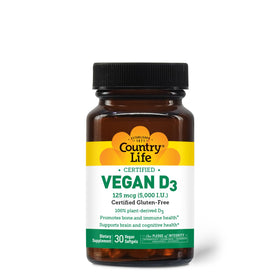 Détails des ingrédients de Country Life Vitamine D3 5000 IU Vegan
