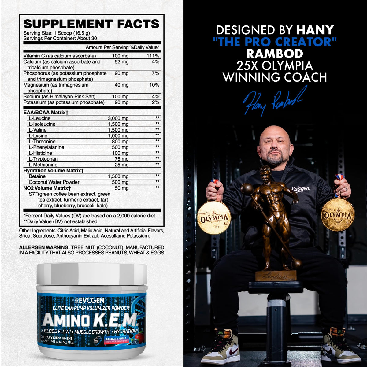 Détails des ingrédients de Evogen Amino K.E.M. EAA & BCAA