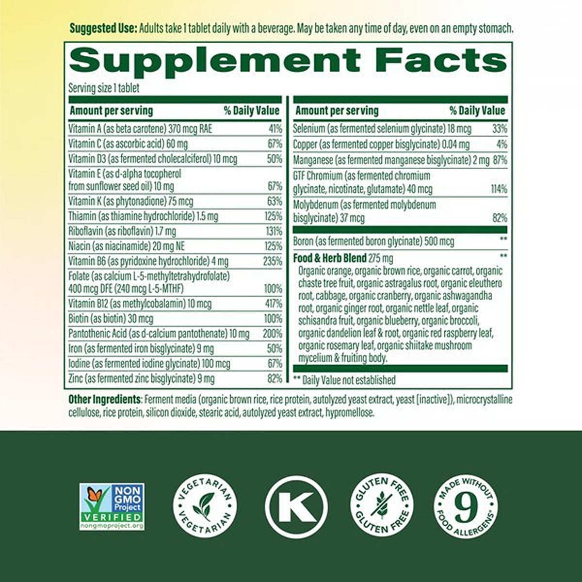 Détails des ingrédients de la Multivitamine MegaFood pour femmes