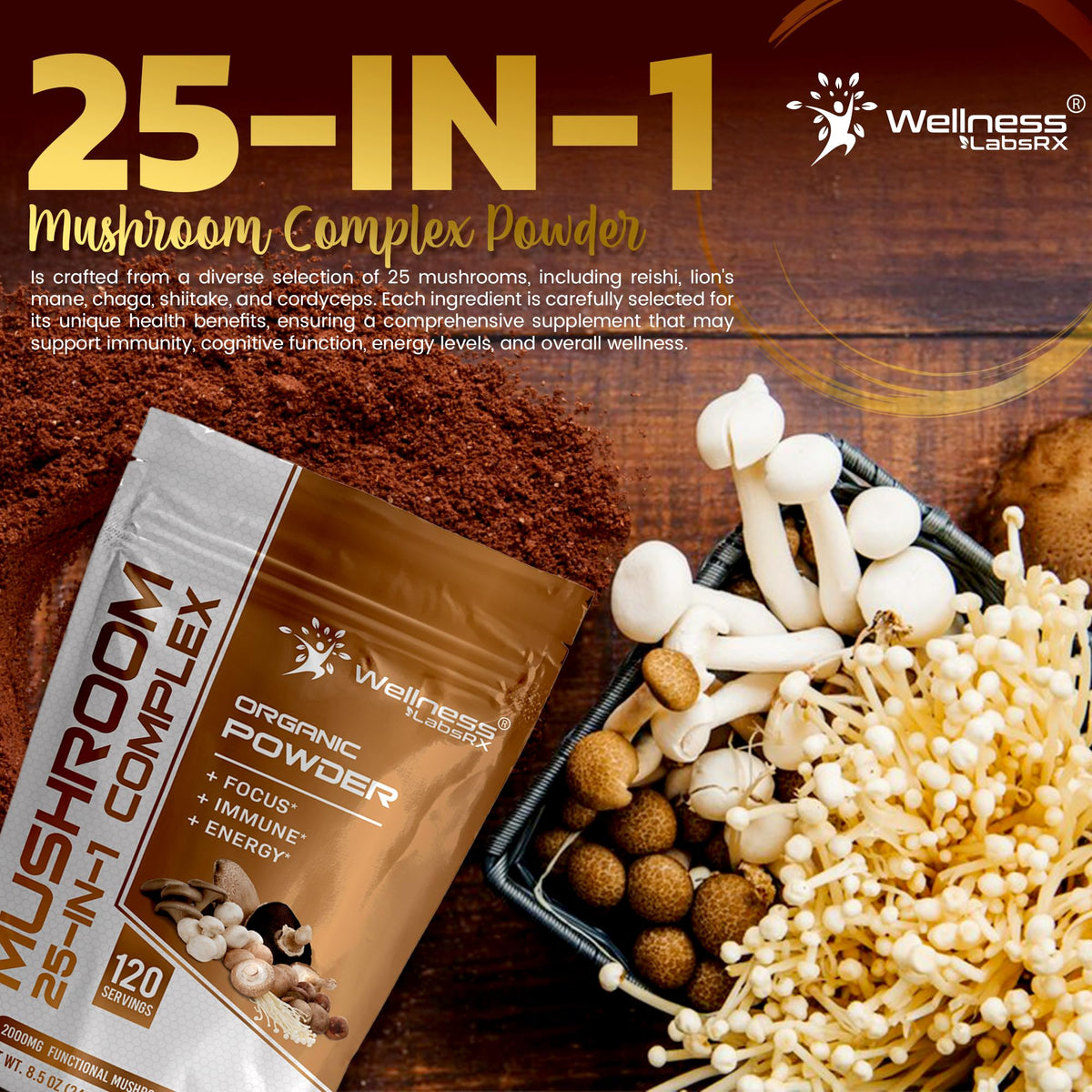Détails des ingrédients de la poudre de champignons WELLNESS LABSRX