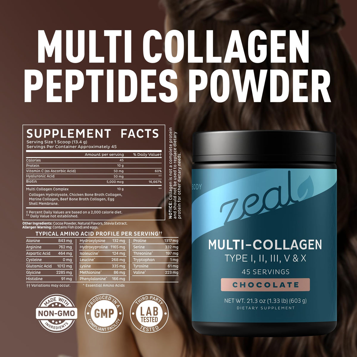 Détails des ingrédients de la poudre de collagène Zeal Naturals