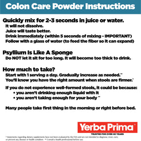 Détails des ingrédients de la poudre de Soin du Colon Yerba Prima