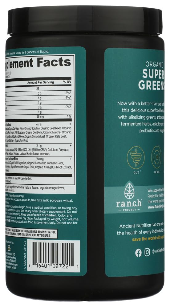 Détails des ingrédients de la poudre de Super Greens Bio Mangue
