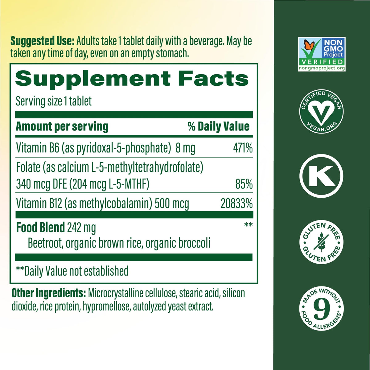 Détails des ingrédients de MegaFood Methyl B12