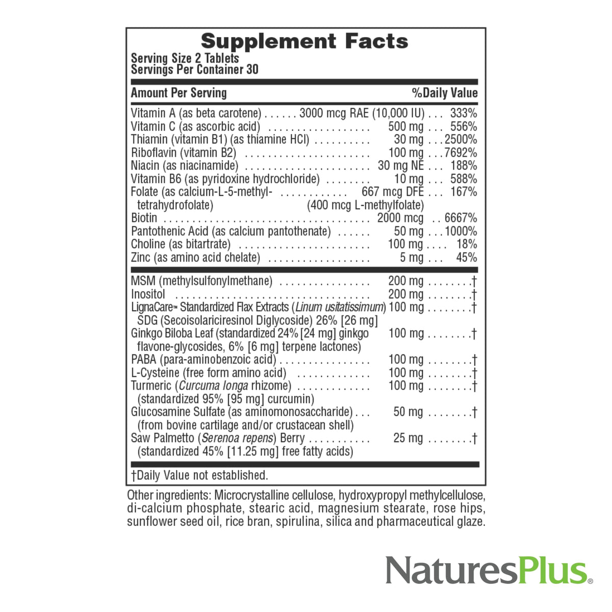 Détails des ingrédients de NaturesPlus Ultra Hair Plus