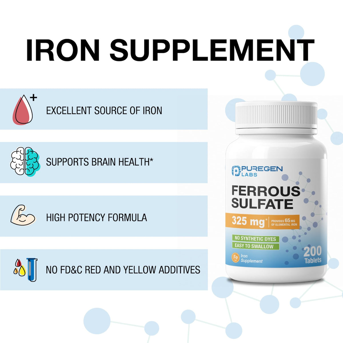 Détails des ingrédients de P Puregen Labs Ferrous Sulfate