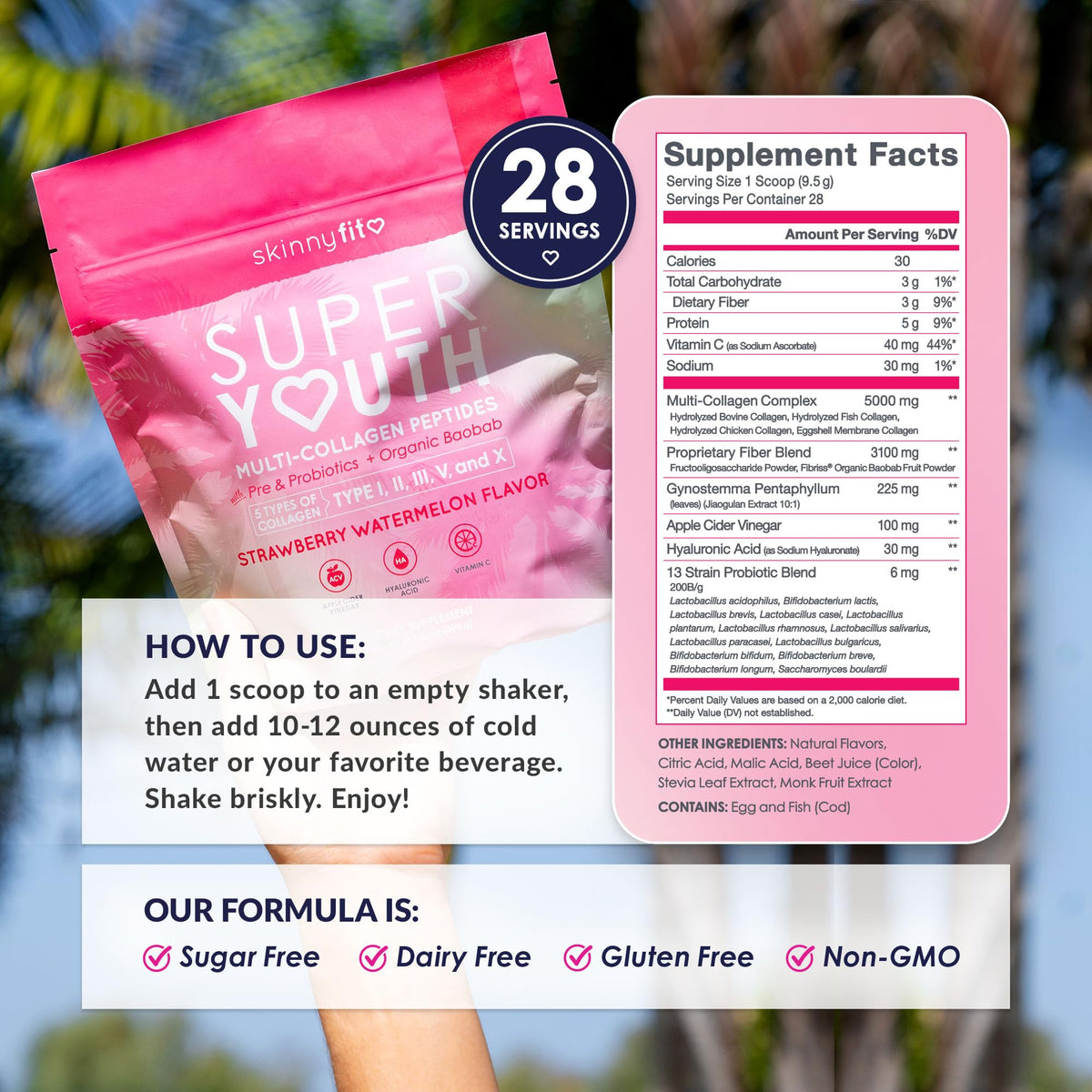 Détails des ingrédients de SkinnyFit Super Youth Collagène Poudre