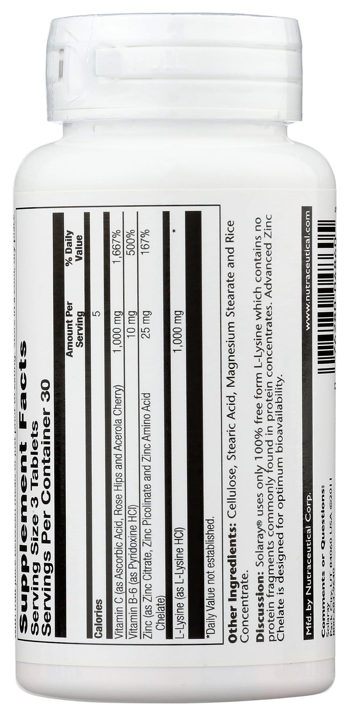 Détails des ingrédients de SOLARAY L Lysine