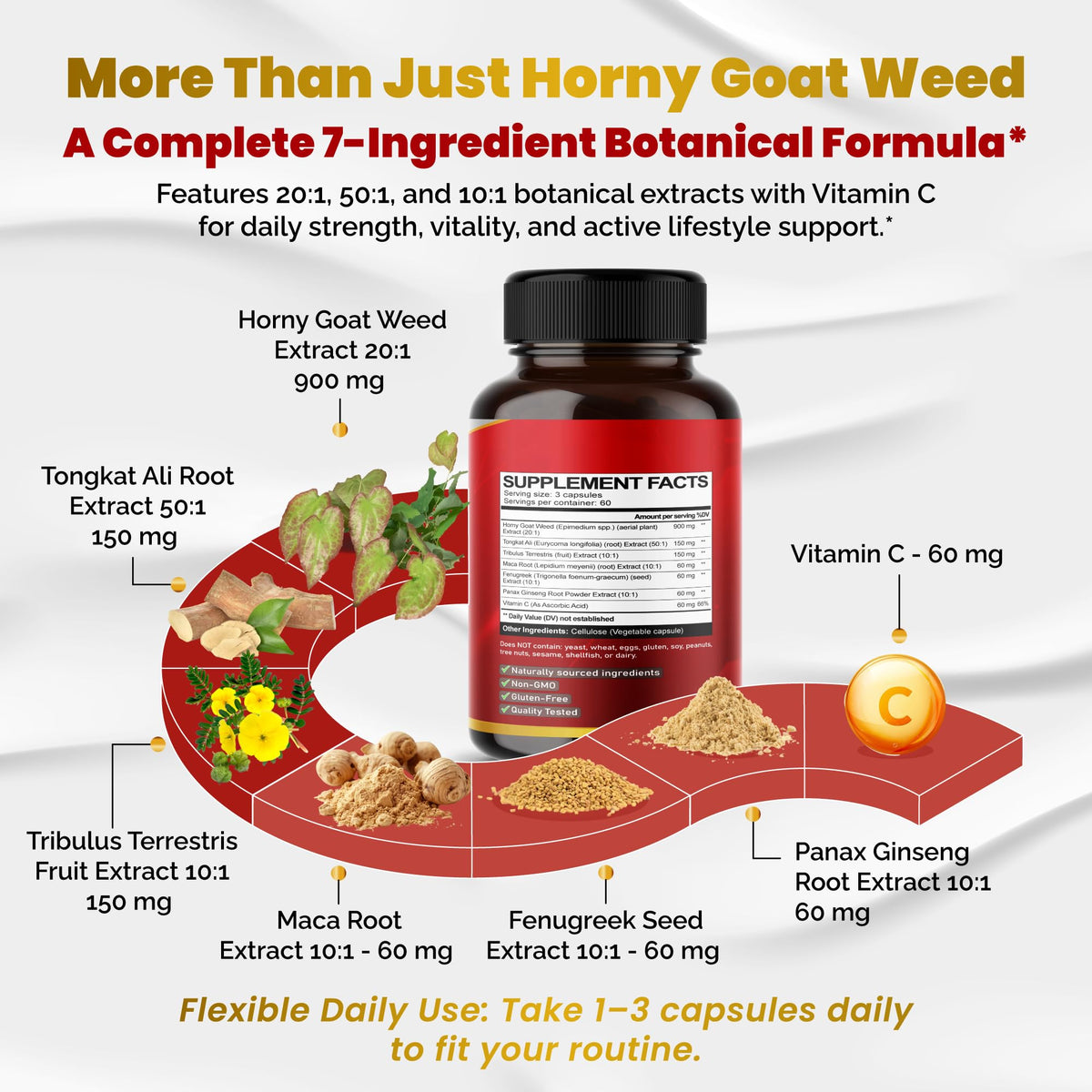Détails des ingrédients de VEGATOT Horny Goat Weed sur l'étiquette